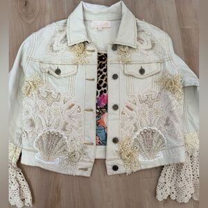 Sunday Cream Denim Jacket| Lace Beaded detailing| Rare find| Boho